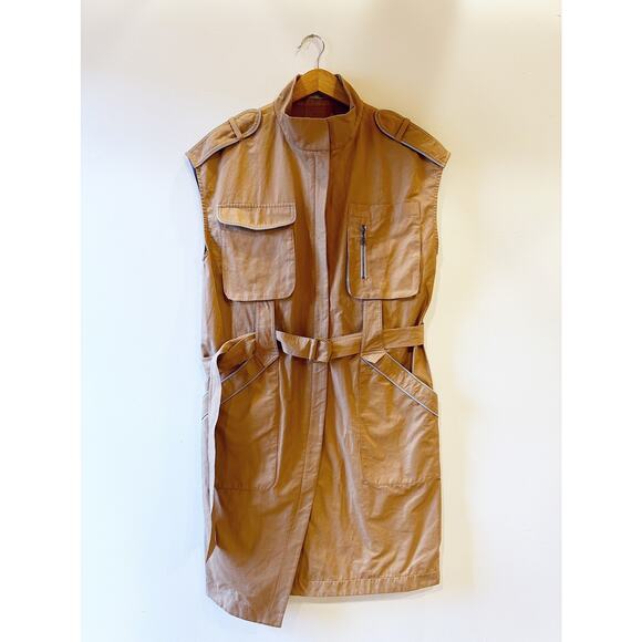 NWOT Chiu Min Chu Cognac Camel Color Tie Waist Four Pocket Safari Zip Dress - Picture 1 of 8